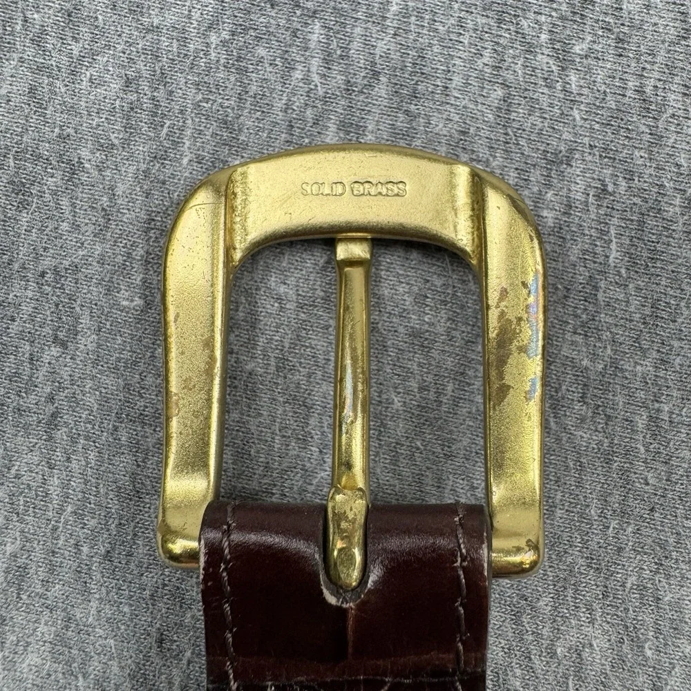Brighton 33508 Belt Size‎ 38 Woven Stretch Brown Leather Croc Trim Brass Buckle